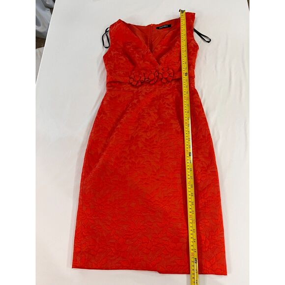 Ellen Tracy Jacquard Floral Orange V-neck Sleeveless Sheath Dress Size Small - Picture 8 of 14